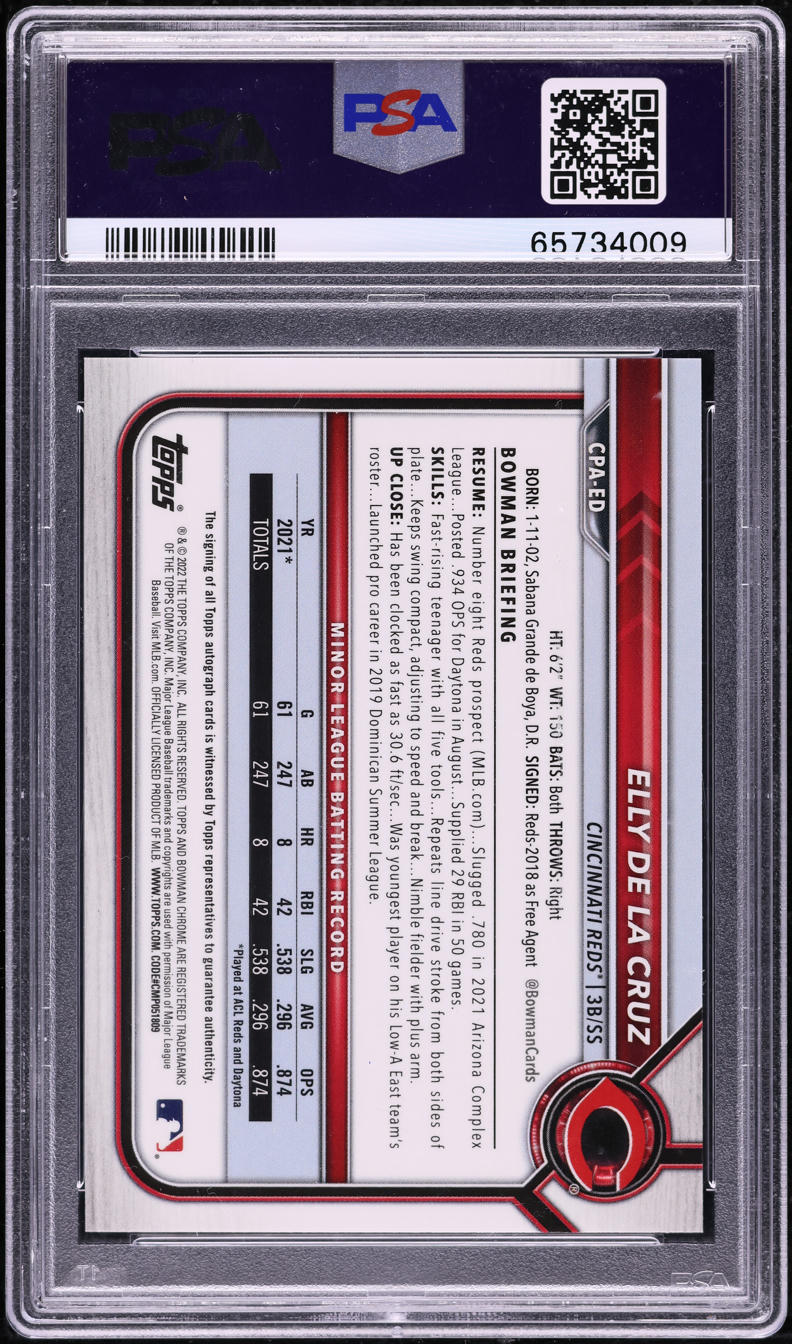 2022 Bowman Chrome Elly De La Cruz PROSPECT AUTO #CPA-ED PSA 10 GEM MINT