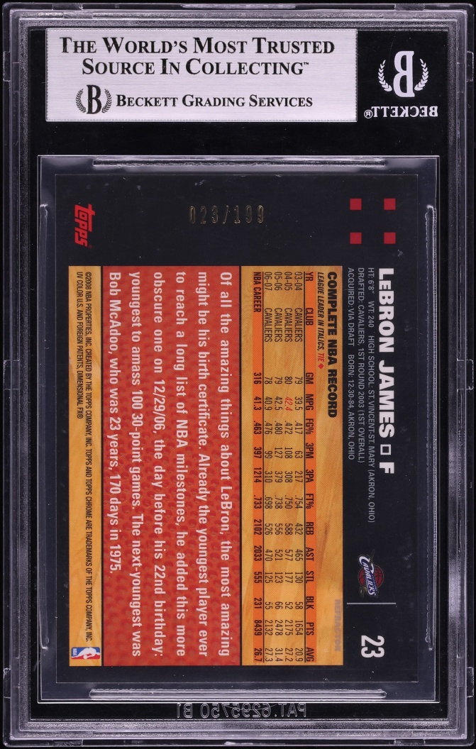 2007 Topps Chrome Orange Refractor LeBron James Jersey # 23/199 #23 BGS 8.5 NM-MT+ - Photo 2