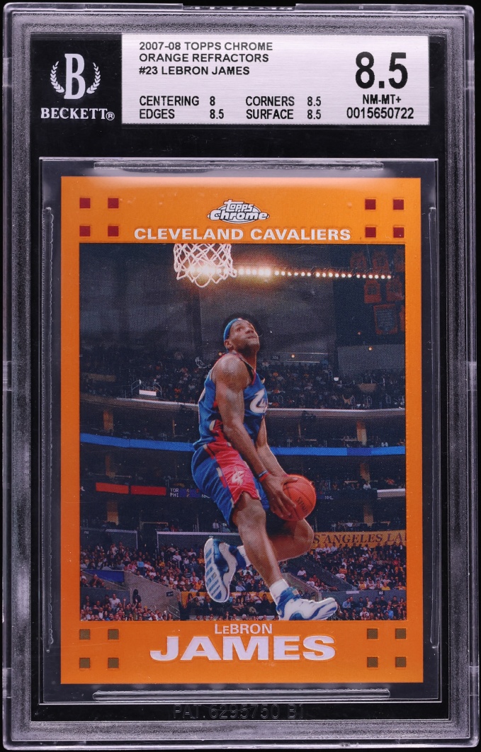 2007 Topps Chrome Orange Refractor LeBron James Jersey # 23/199 #23 BGS 8.5 NM-MT+