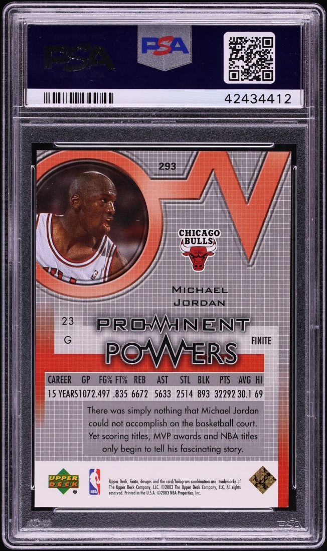 2003 Upper Deck Finite Gold Michael Jordan /25 #293 PSA 9 MINT - Photo 2