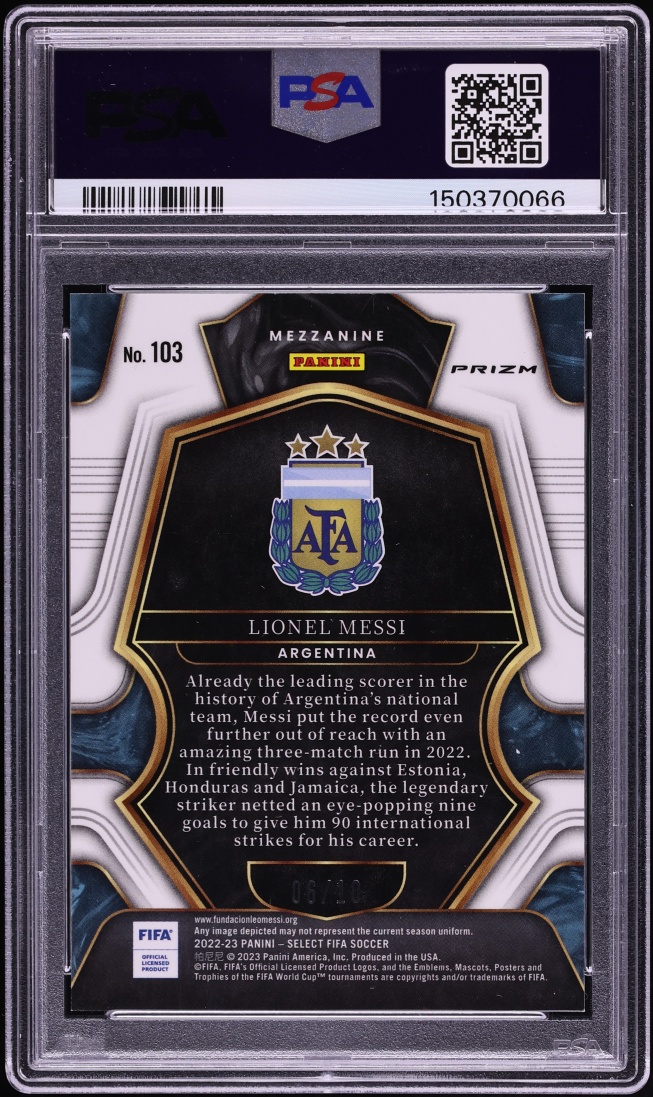 2022 Select FIFA Mezzanine Gold Prizm Lionel Messi /10 #103 PSA 8 NM-MT - Photo 2