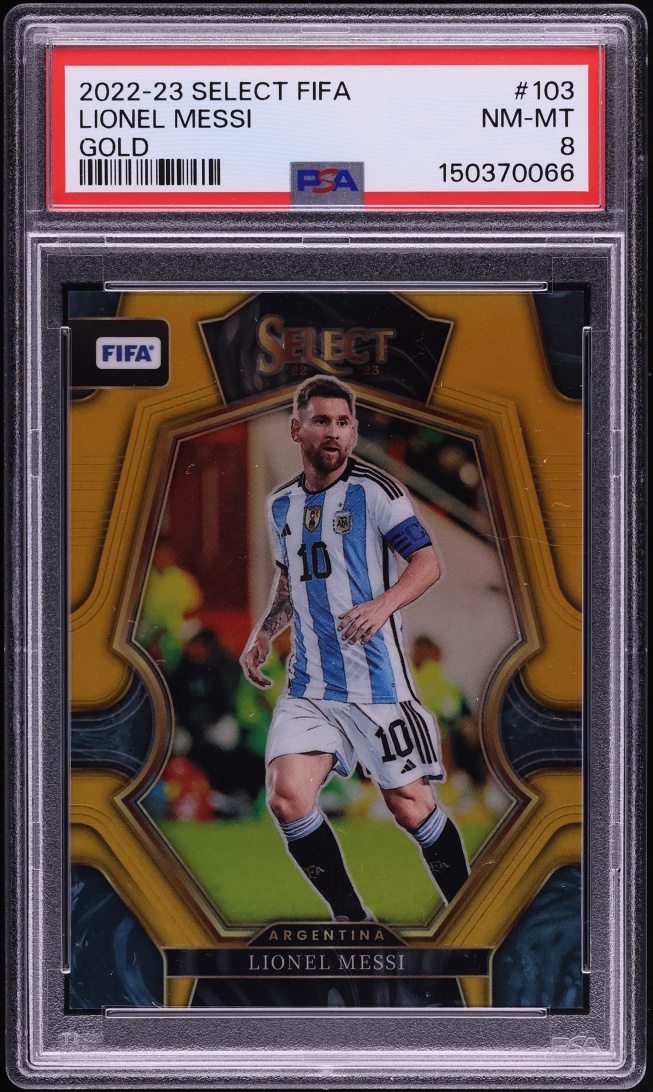 2022 Select FIFA Mezzanine Gold Prizm Lionel Messi /10 #103 PSA 8 NM-MT