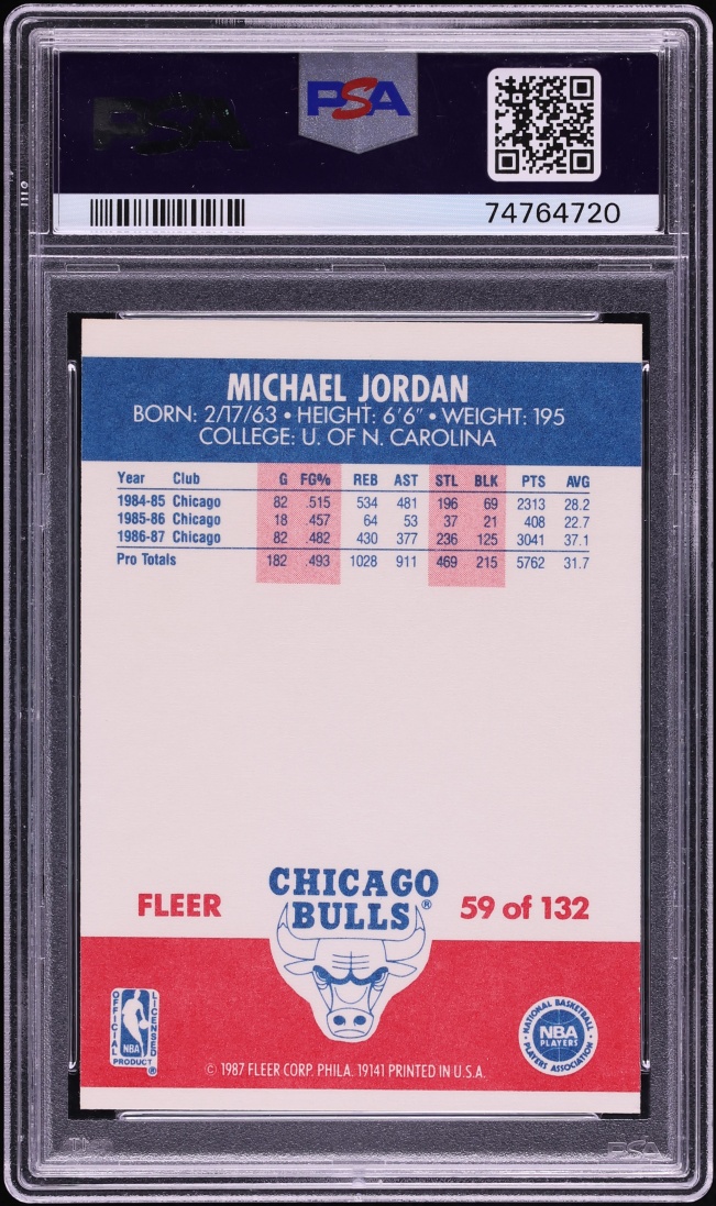 1987 Fleer Basketball Michael Jordan #59 PSA 8 NM-MT - Photo 2