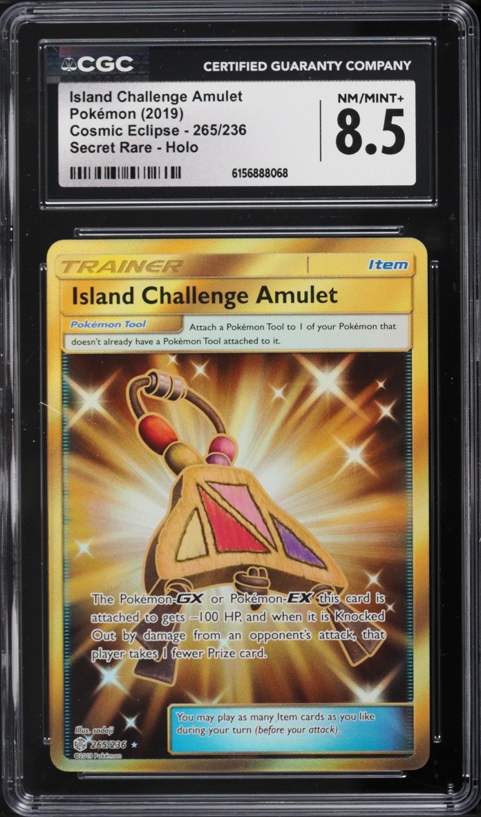 2019 Pokemon Sun & Moon Cosmic Eclipse Gold Rare Island Challenge Amulet #265 CGC 8.5 NM-MT+