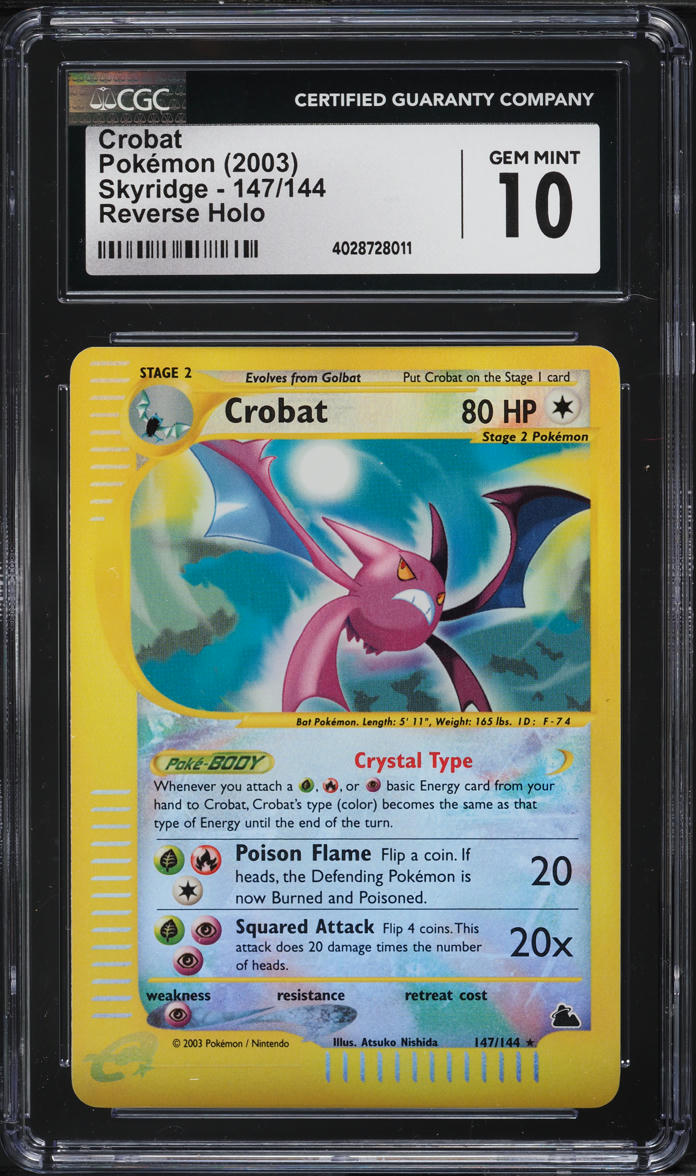 2003 Pokemon Skyridge Reverse Holo Crystal Crobat #147 CGC 10 GEM MINT ...
