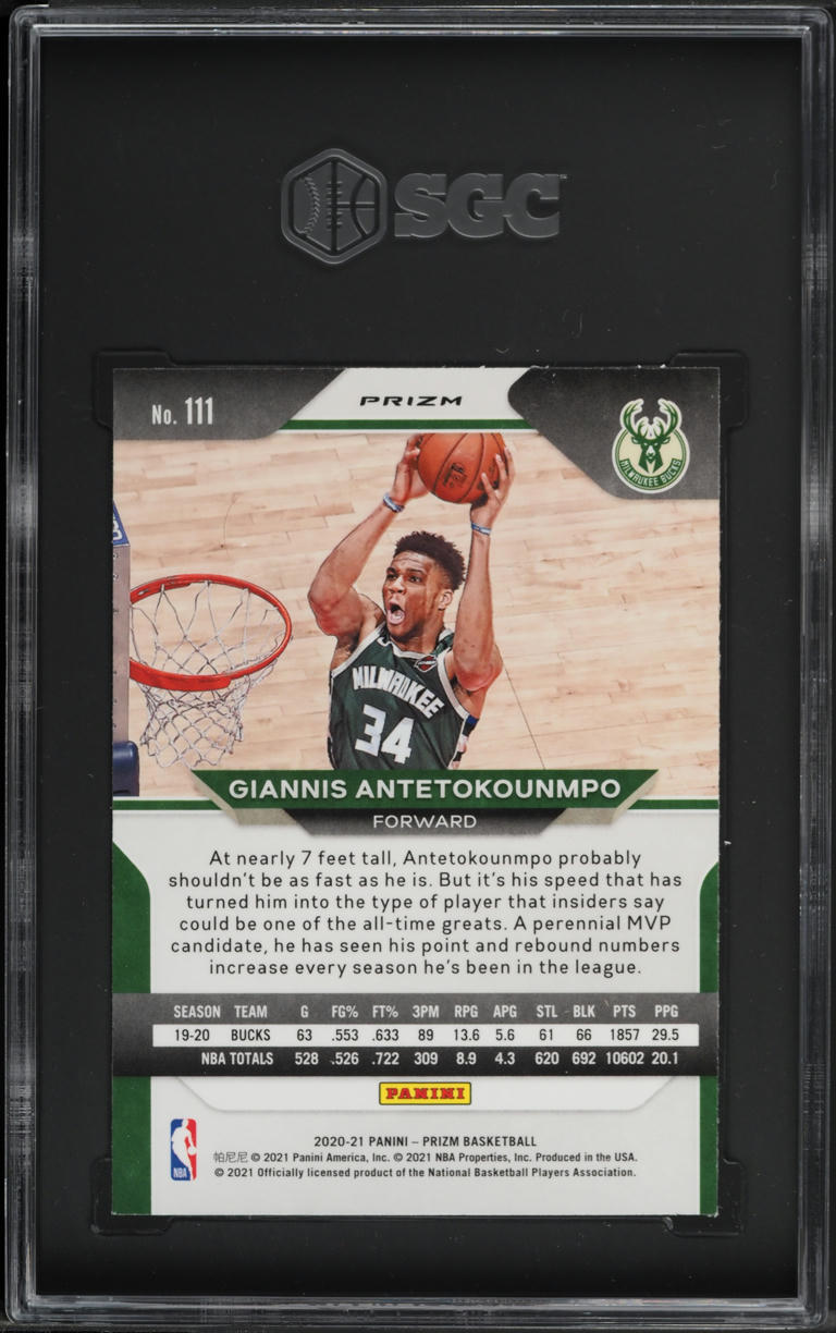 2020 Panini Prizm Red Ice Giannis Antetokounmpo #111 SGC 8.5 NM-MT+
