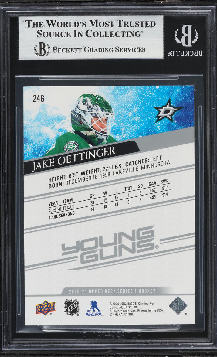 2020 Upper Deck Young Guns Jake Oettinger ROOKIE #246 BGS 8 NM-MT