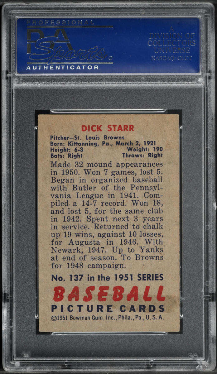 1951 Bowman Dick Starr #137 PSA 6 EXMT