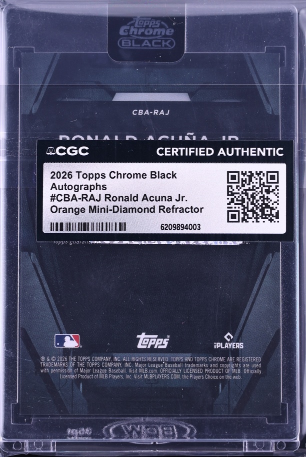 2026 Topps Chrome Black Orange Mini-Diamond Refractor Ronald Acuna Jr. AUTO /25 CGC AUTH - Photo 2