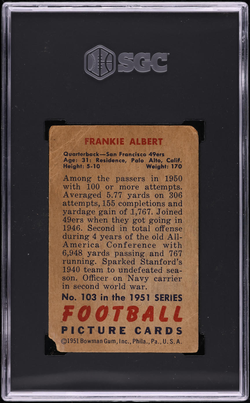 1951 Bowman Football Frankie Albert #103 SGC 1 PR