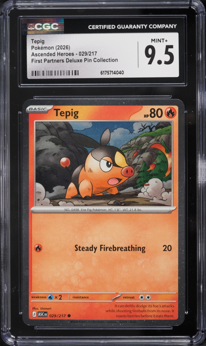 2026 Pokemon Mega Evolution Ascended Heroes First Partners Deluxe Pin Tepig #29 CGC 9.5 MINT+