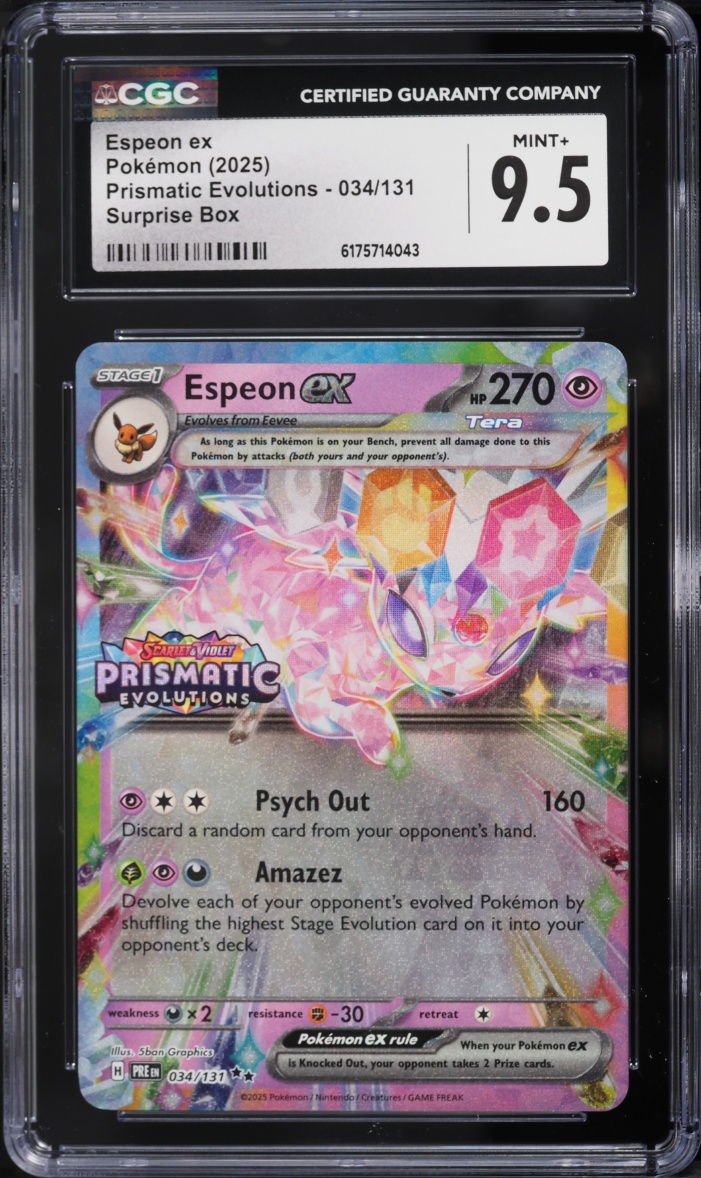 2025 Pokemon Scarlet & Violet Prismatic Evolutions Surprise Box Holo Espeon Ex #34 CGC 9.5