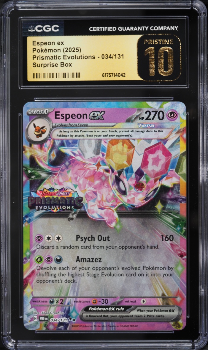 2025 Pokemon SV Prismatic Evolutions Surprise Box Holo Espeon Ex #34 CGC 10 PRISTINE