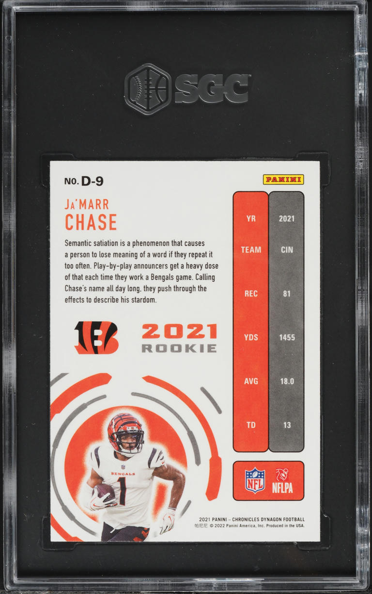 2021 Panini Chronicles Dynagon Ja'Marr Chase ROOKIE #D-9 SGC 9.5 MINT+