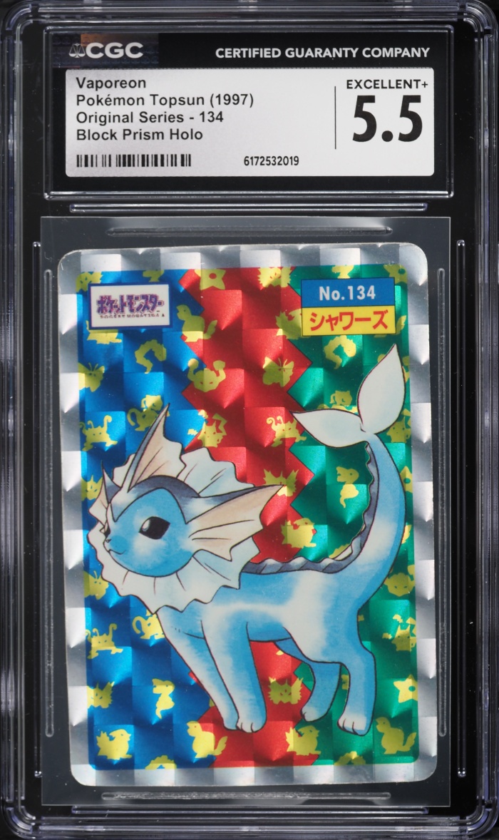 1997 Pokemon Japanese Topsun Original Series Block Prism Holo Vaporeon #134 CGC 5.5 EX+