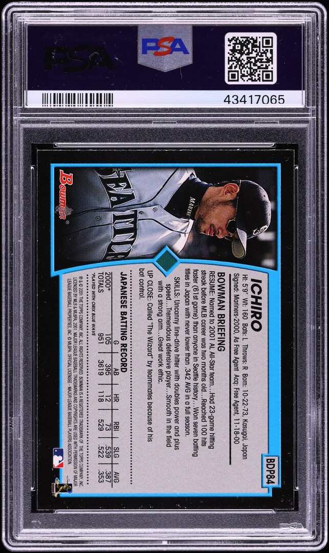 2001 Bowman Draft Picks Ichiro ROOKIE #BDP84 PSA 9 MINT