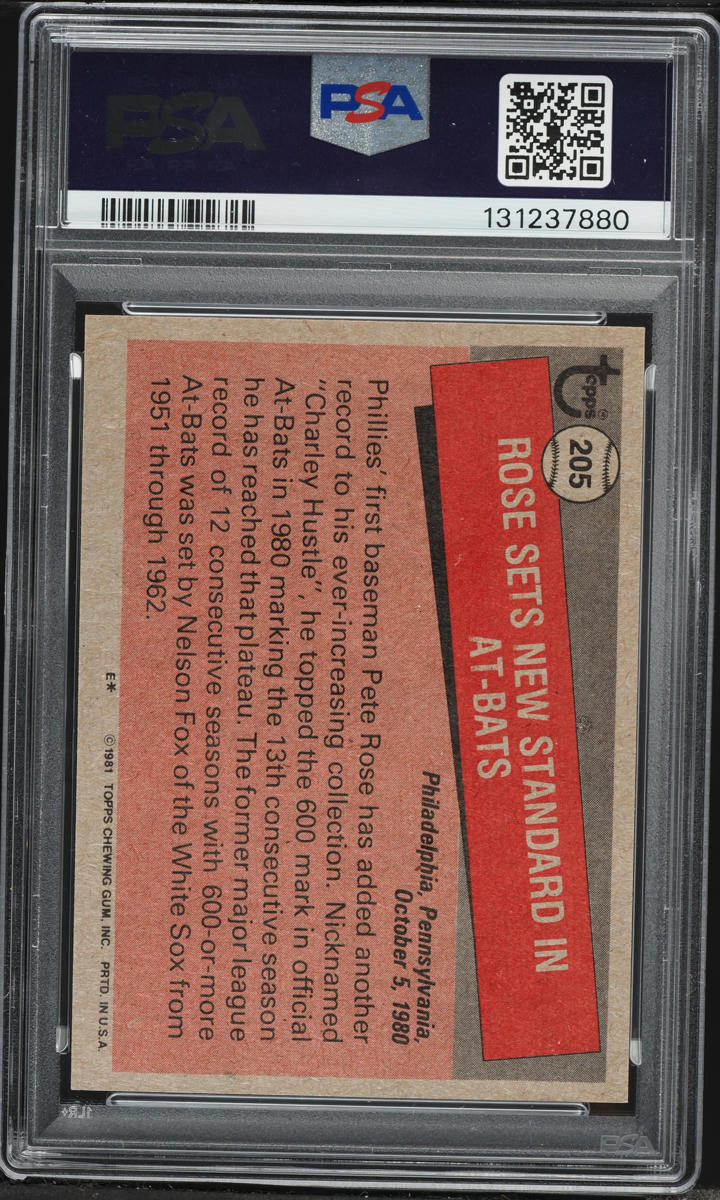 1981 Topps Record Breaker Pete Rose #205 PSA 7 NRMT