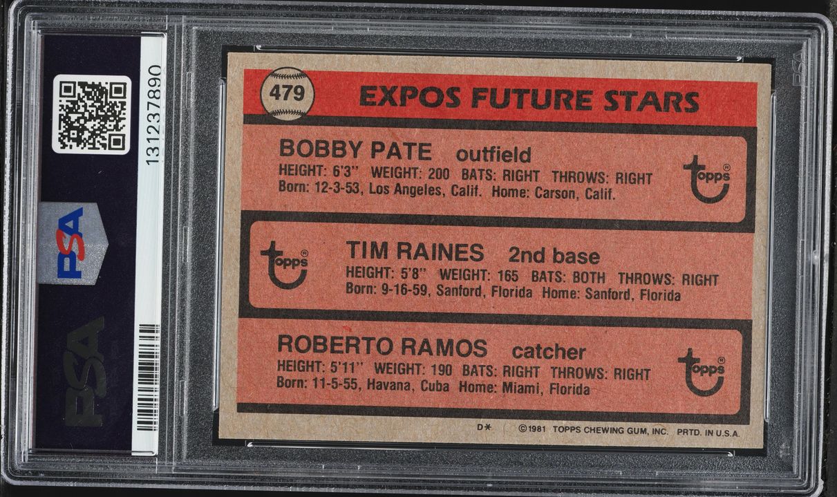 1981 Topps Tim Raines ROOKIE #479 PSA 5 EX