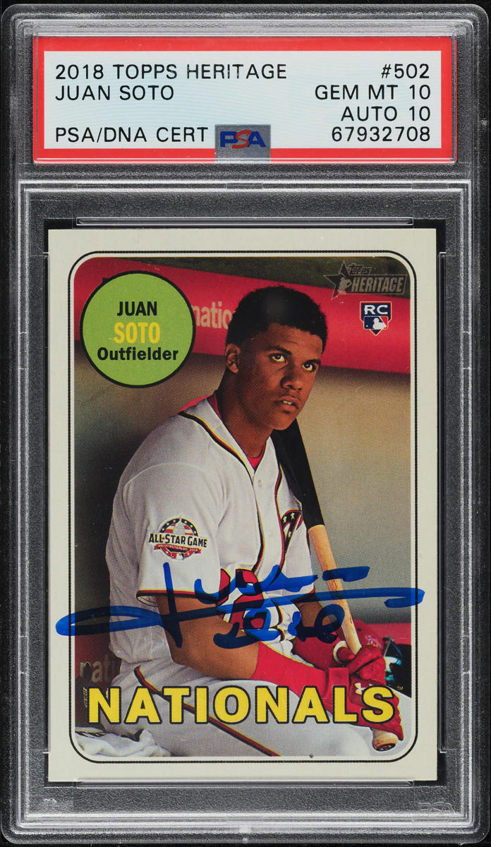 2018 Topps Heritage Juan Soto ROOKIE AUTO DNA 10 #502 PSA 10 GEM MINT