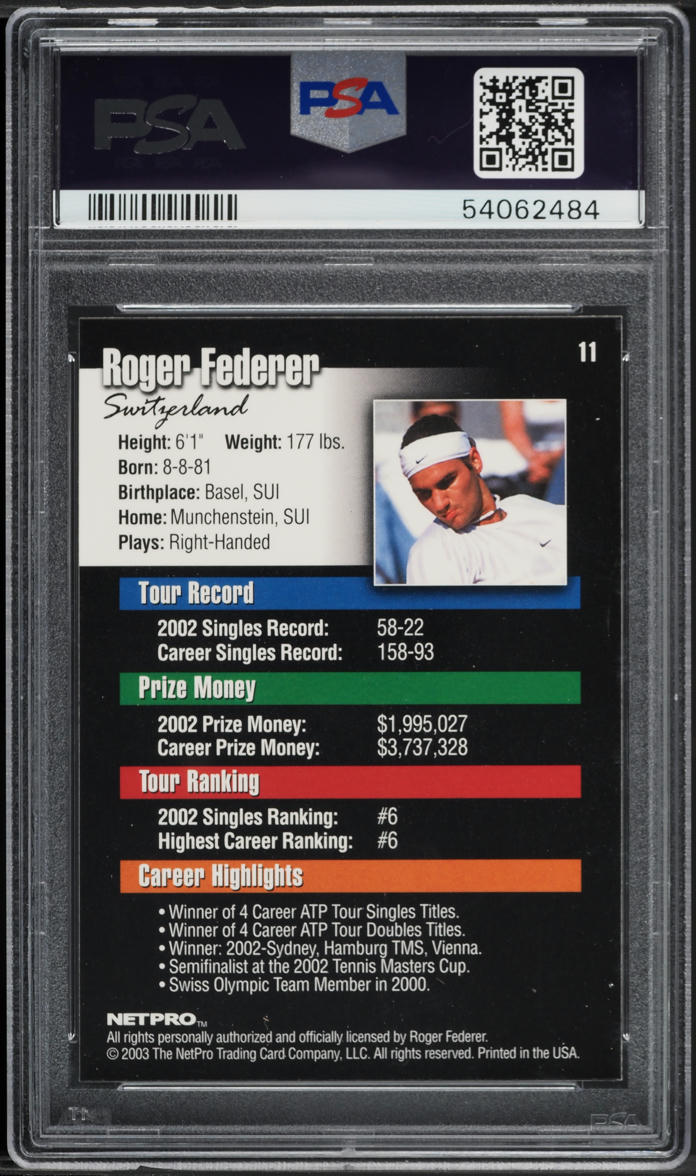 2003 Netpro Tennis Roger Federer ROOKIE #11 PSA 7 NRMT