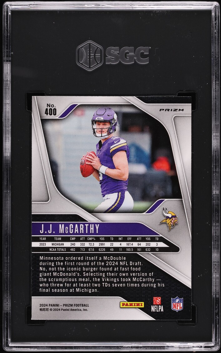 2024 Panini Prizm Disco J.J. McCarthy ROOKIE #400 SGC 10 GEM MINT