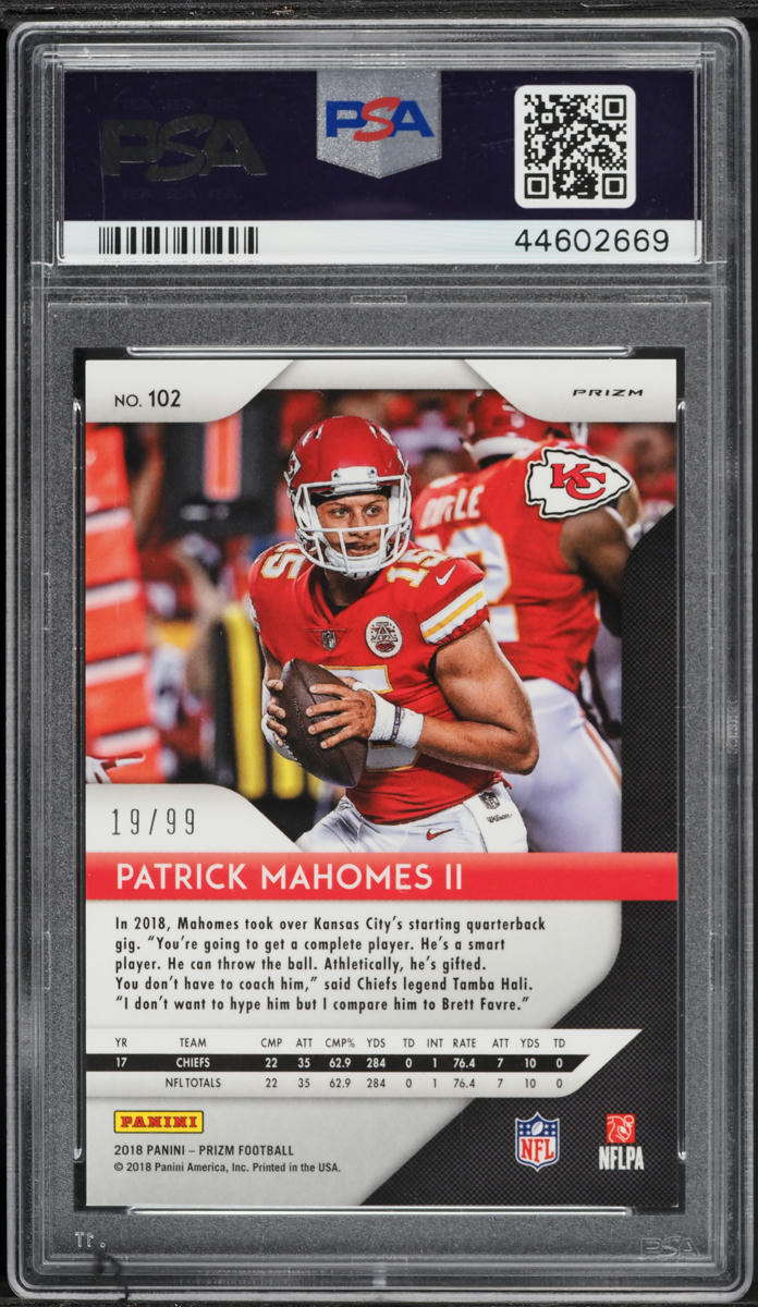 2018 Panini Prizm Blue Scope Patrick Mahomes II /99 #102 PSA 9 MINT