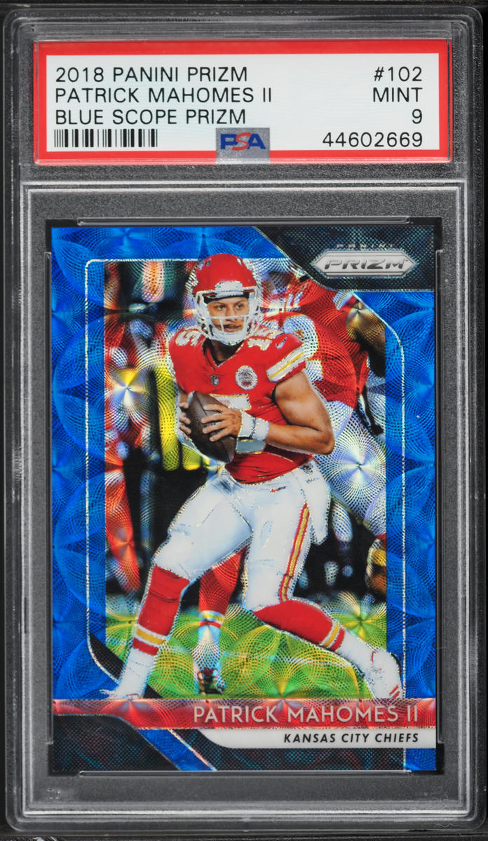 2018 Panini Prizm Blue Scope Patrick Mahomes II /99 #102 PSA 9 MINT