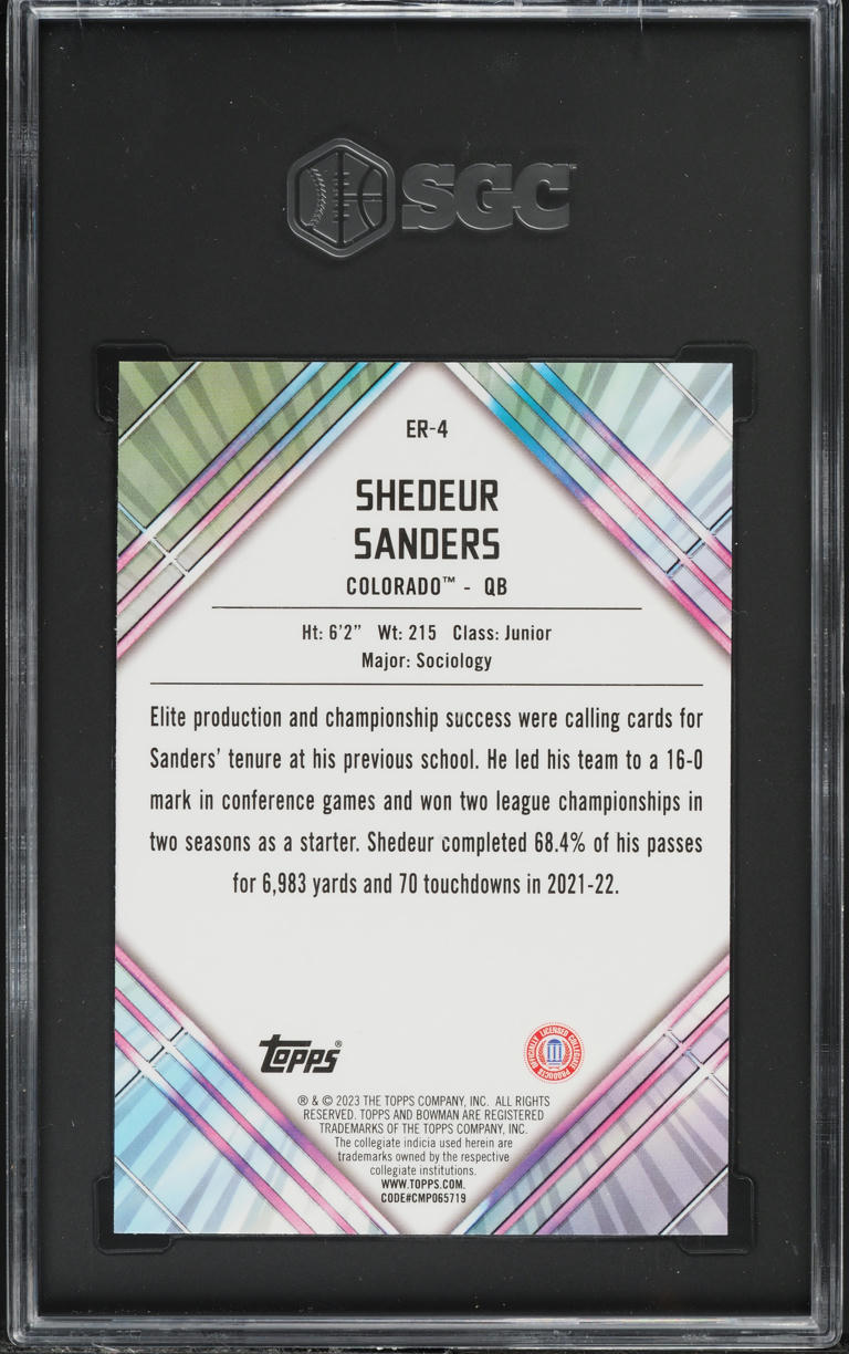 2023 Bowman Chrome U Early Risers Shedeur Sanders ROOKIE #ER-4 SGC 10 GEM MINT