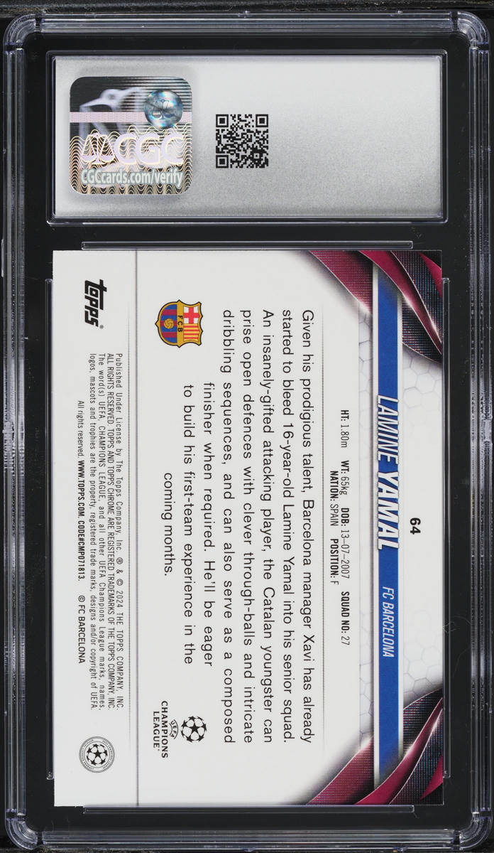 2023 Topps Chrome UEFA Club Competitions Lamine Yamal ROOKIE #64 CGC 9 MINT