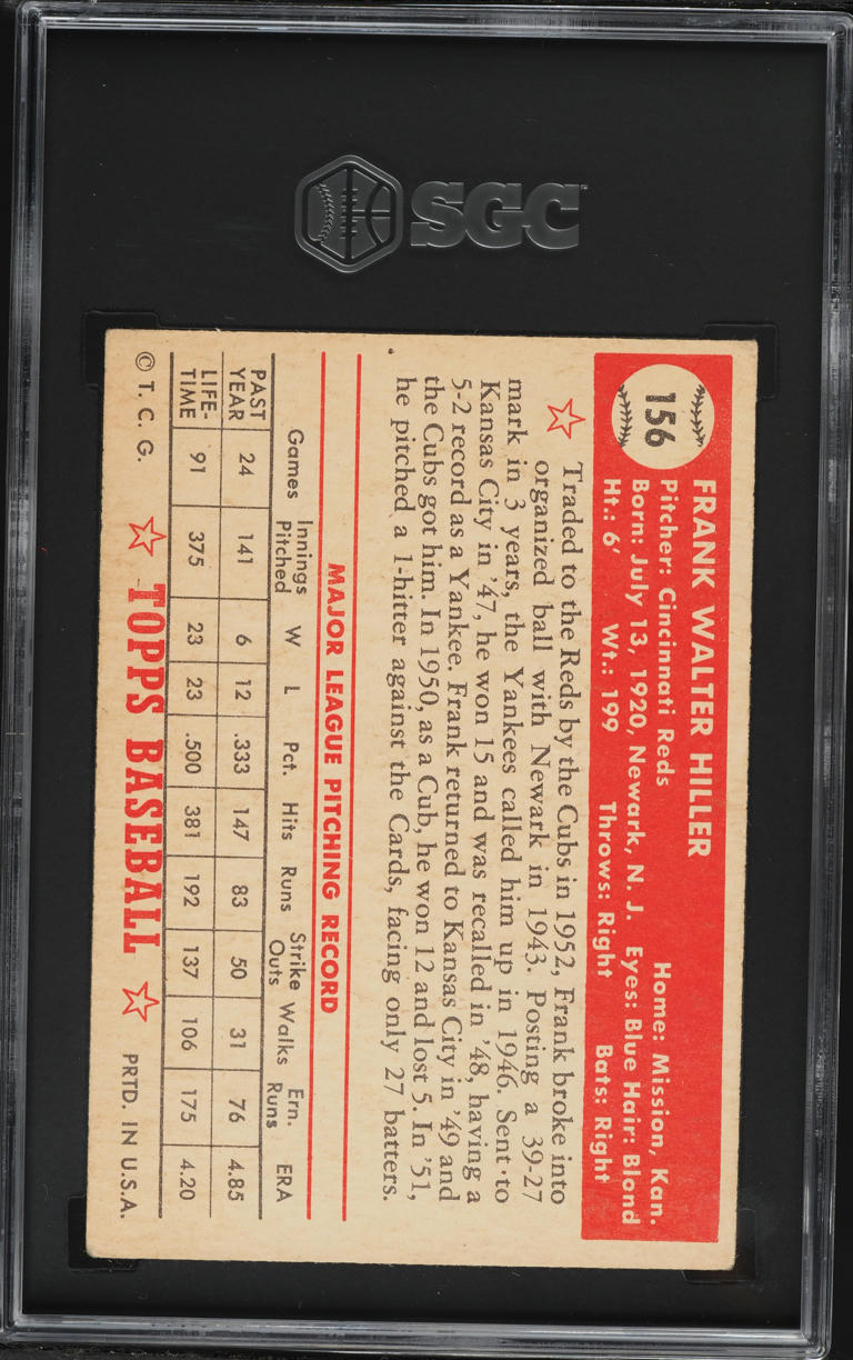 1952 Topps Frank Hiller #156 SGC 4 VGEX