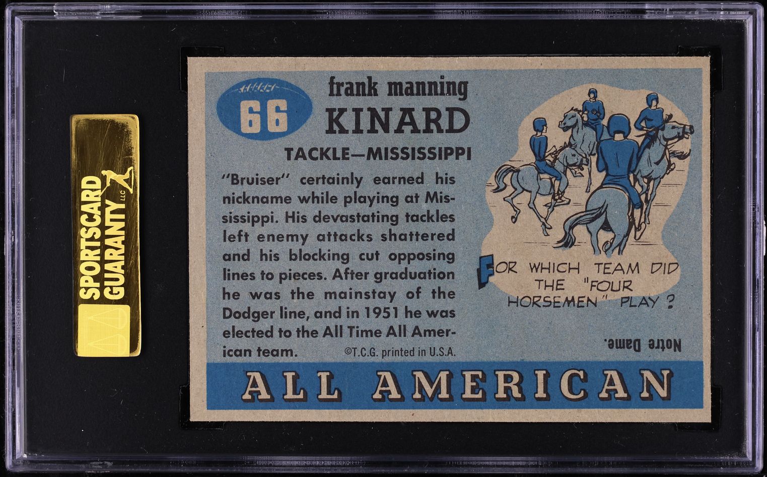 1955 Topps All American Bruiser Kinard ROOKIE #66 SGC 9 MINT