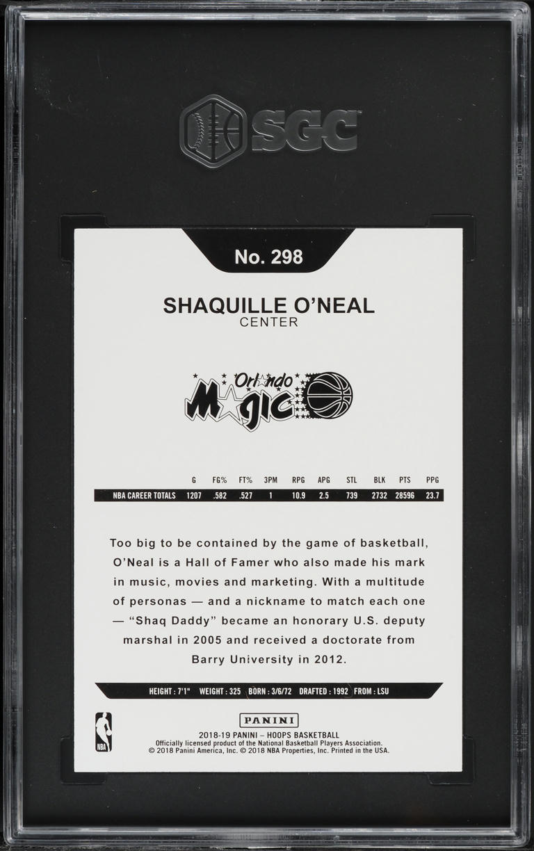2018 Hoops Shaquille O'Neal #298 SGC 9.5 MINT+