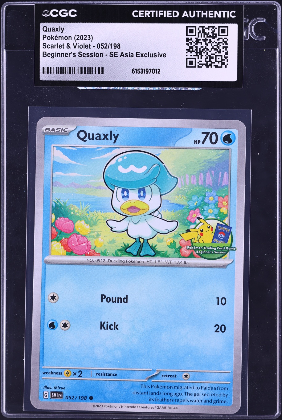 2023 Pokemon Scarlet & Violet Beginner's Session SE Asia Exclusive Quaxly #52 CGC AUTH
