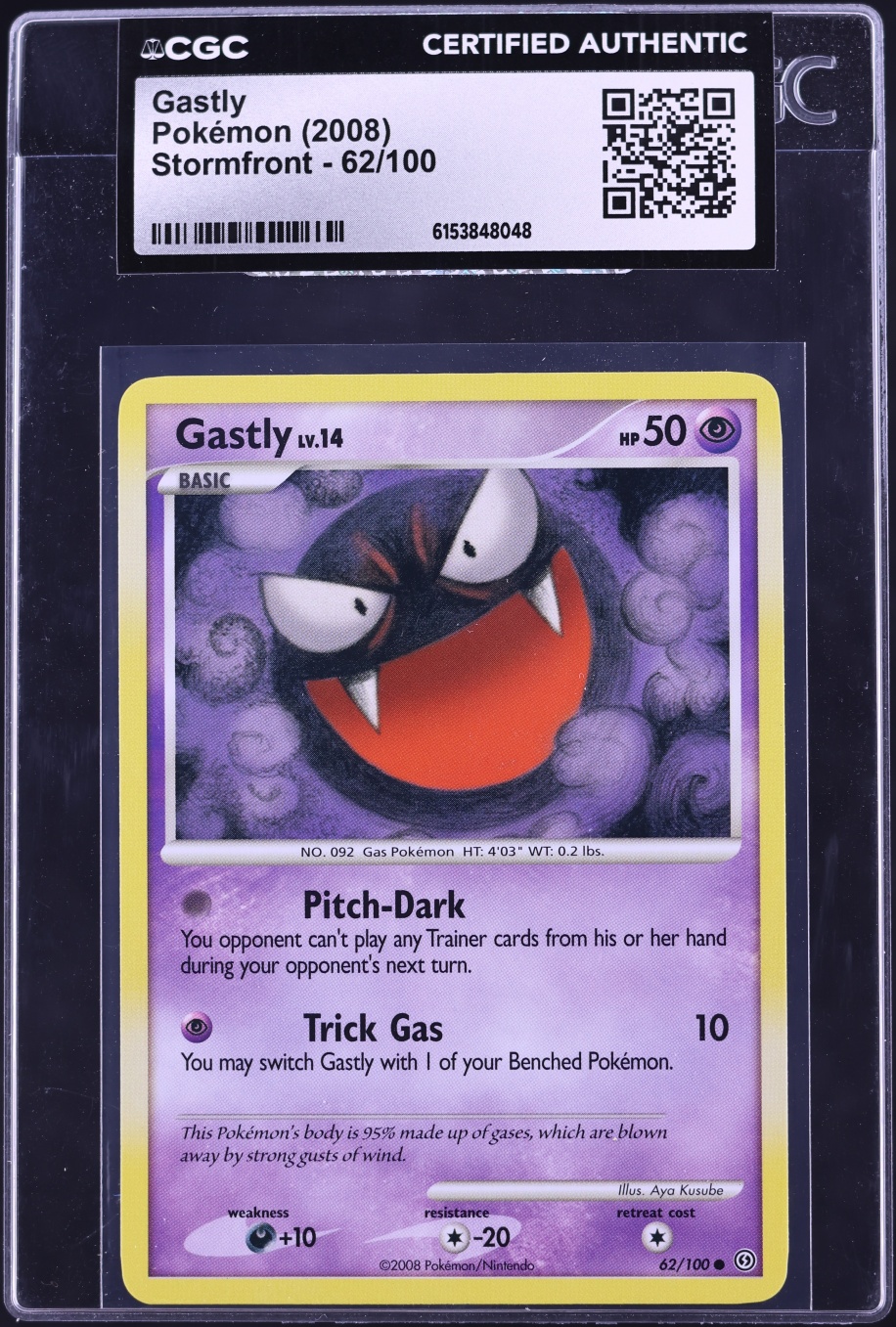 2008 Pokemon Diamond & Pearl Stormfront Gastly #62 CGC AUTH