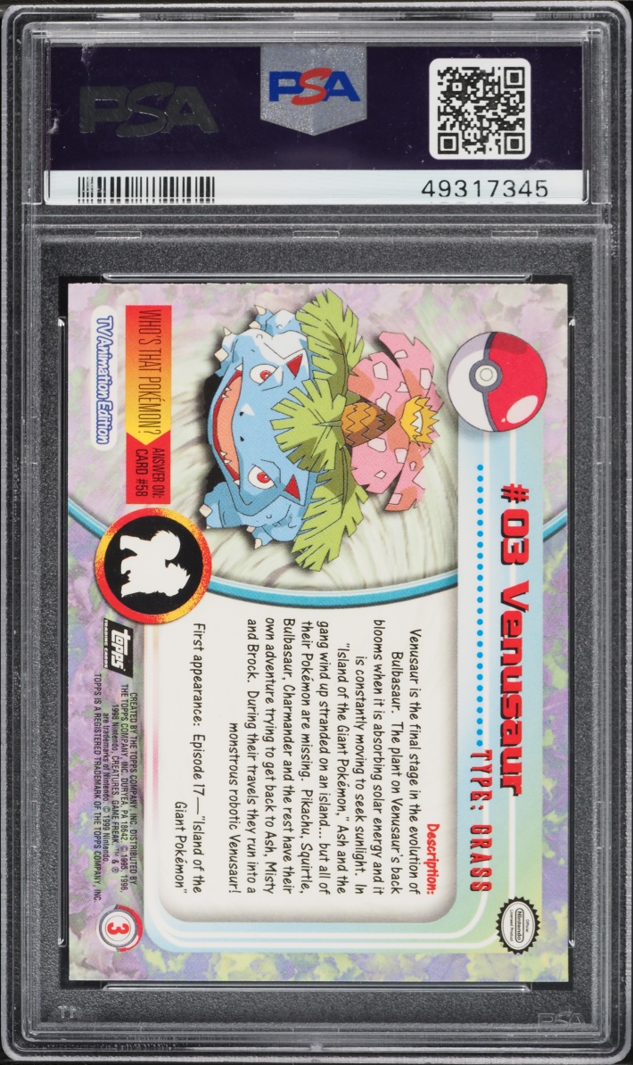 1999 Topps Pokemon Series 1 Rainbow Foil Venusaur #3 PSA 10 GEM MINT