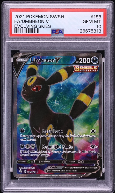 2021 Pokemon Sword & Shield Evolving Skies Full Art Umbreon V #188 PSA 10 GEM MINT