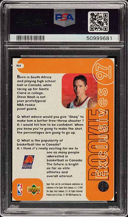 1996 Upper Deck Exclusives Steve Nash ROOKIE #R18 PSA 10 GEM MINT
