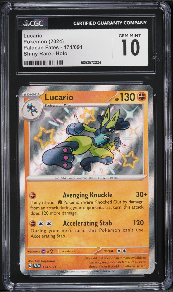 2024 Pokemon Scarlet & Violet Paldean Fates Shiny Lucario #174 CGC 10 GEM MINT