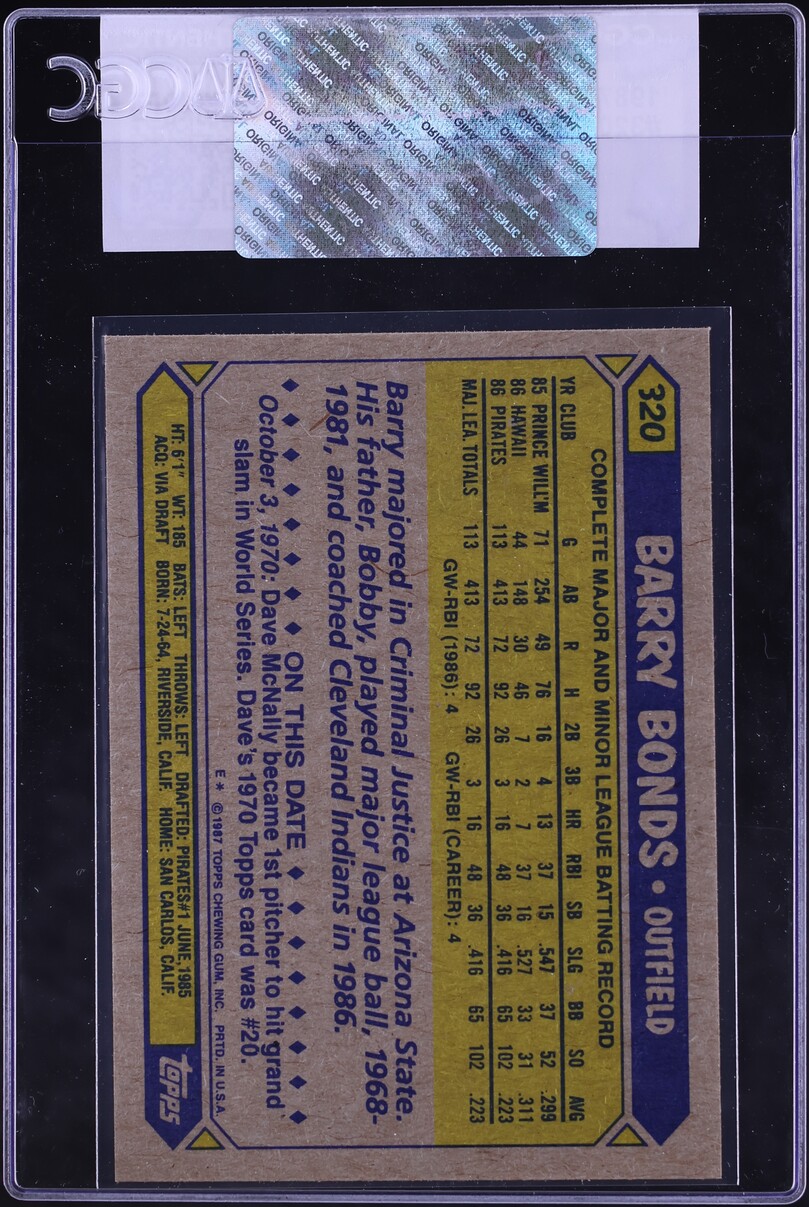 1987 Topps Barry Bonds ROOKIE #320 CGC AUTH