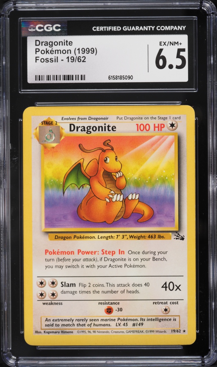 1999 Pokemon Fossil Dragonite #19 CGC 6.5 EXMT+
