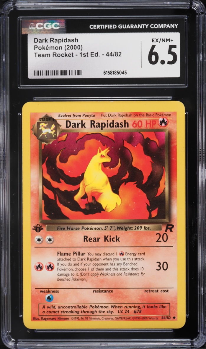2000 Pokemon Team Rocket 1st Edition Dark Rapidash #44 CGC 6.5 EXMT+