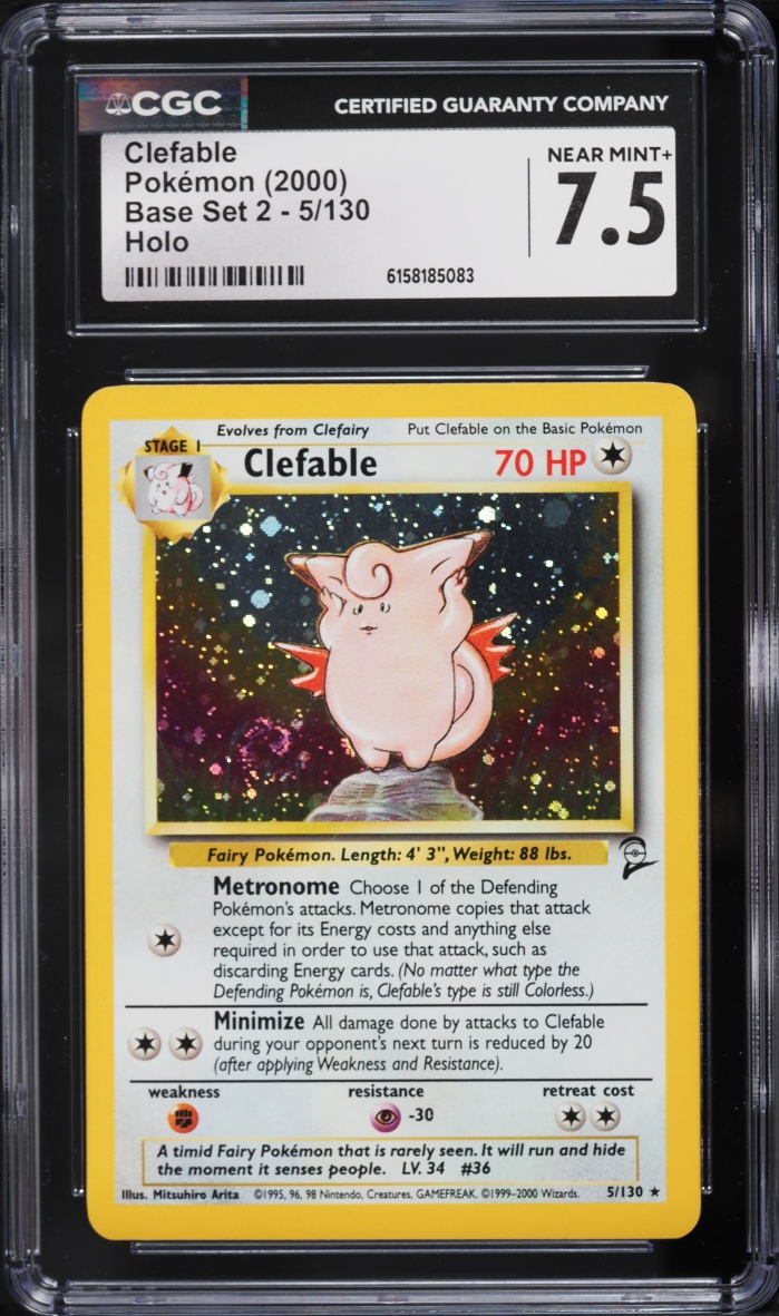 2000 Pokemon Base Set 2 Holo Clefable #5 CGC 7.5 NRMT+