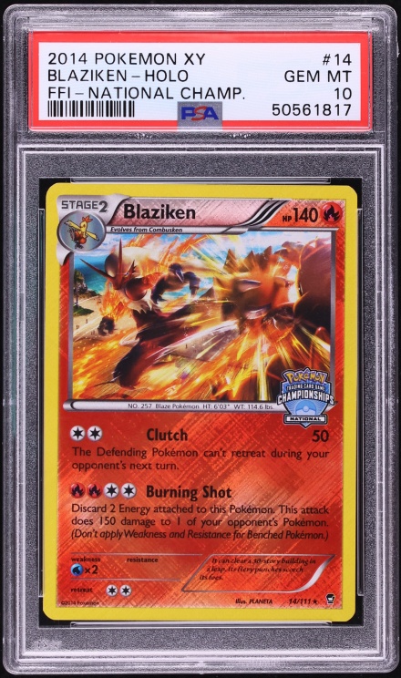 2014 Pokemon XY Furious Fists National Championships Holo Blaziken #14 PSA 10 GEM MINT