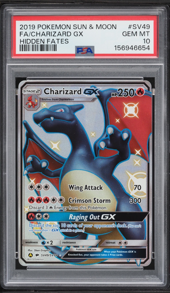 2019 Pokemon Sun & Moon Hidden Fates Full Art Charizard GX #SV49 PSA 10 GEM MINT