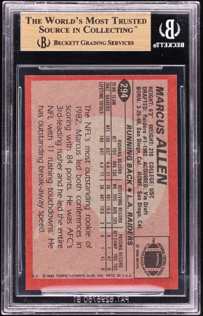 1983 Topps Football Marcus Allen ROOKIE #294 BGS 9.5 GEM MINT - Photo 2