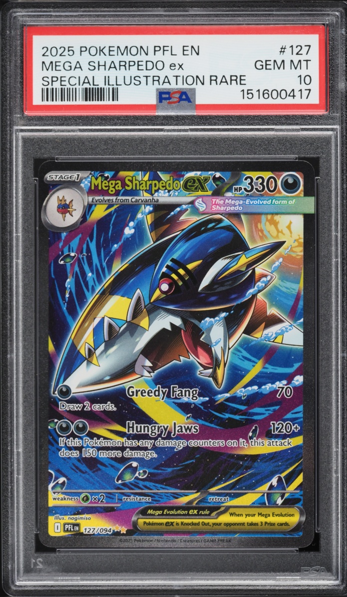 2025 Pokemon Mega Evolution Phantasmal Flames SIR Mega Sharpedo Ex #127 PSA 10 GEM MINT