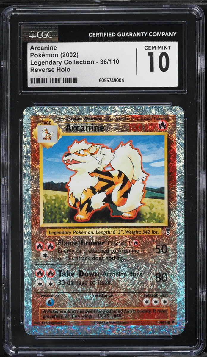 2002 Pokemon Legendary Collection Reverse Holo Arcanine #36 CGC 10 GEM MINT