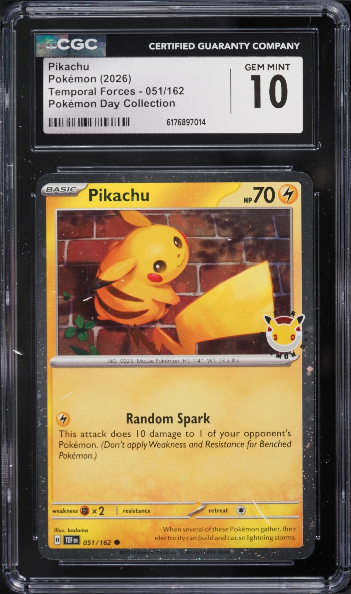2026 Pokemon Scarlet & Violet Temporal Forces Day Collection Pikachu #51 CGC 10 Gem Mint