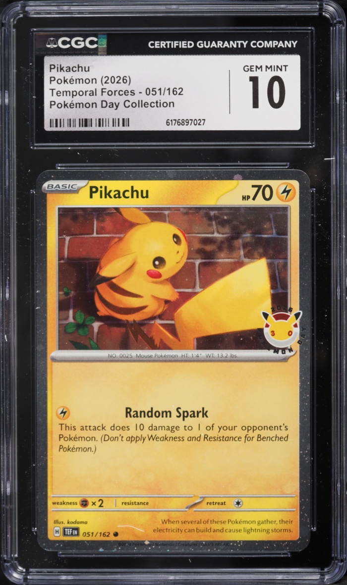 2026 Pokemon Scarlet & Violet Temporal Forces Day Collection Pikachu #51 CGC 10 Gem Mint