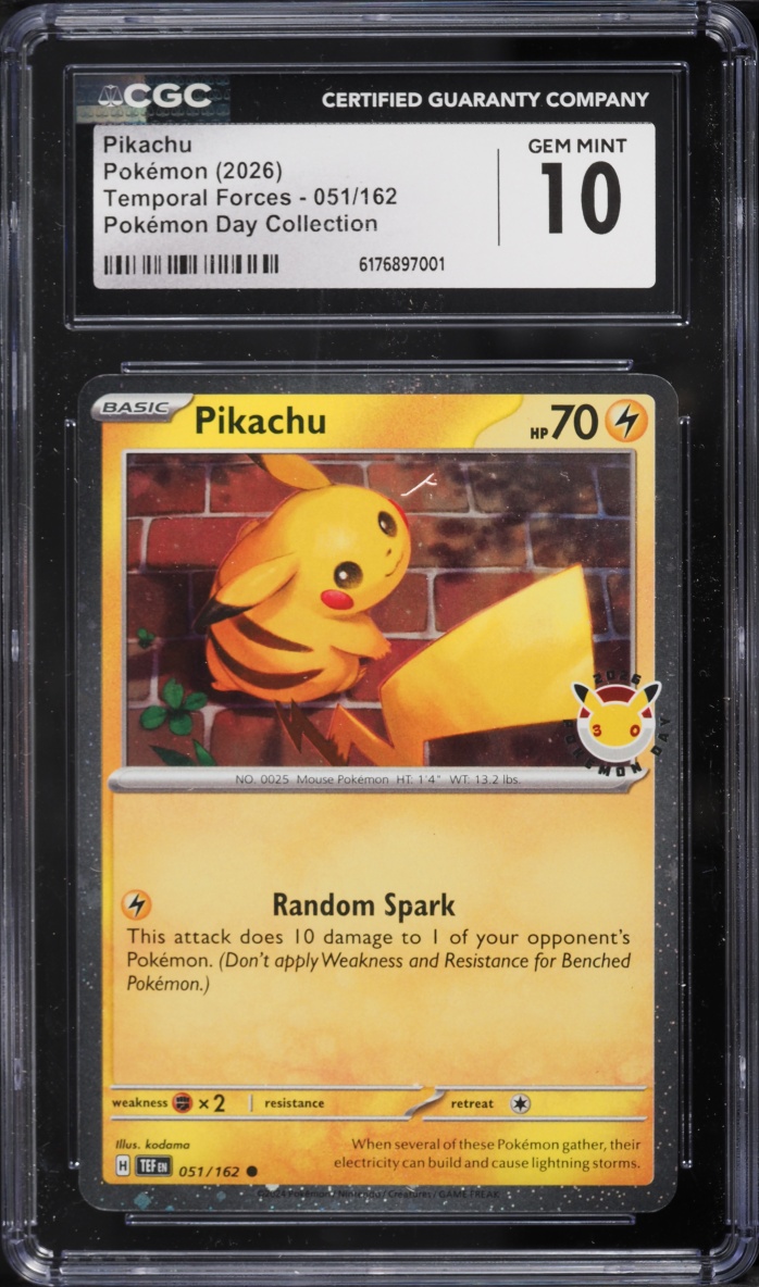 2026 Pokemon Scarlet & Violet Temporal Forces Day Collection Pikachu #51 CGC 10 Gem Mint